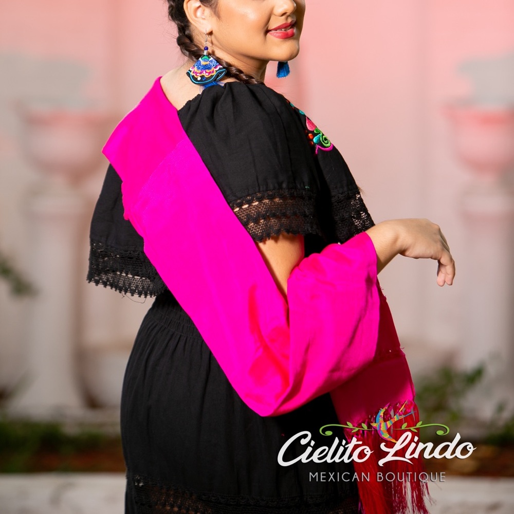 Mexican Shawl Scarf Hot Pink Silky Soft - Picture 6 of 7